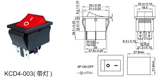 16A Dpst on-off Panel Mount Neon Illuminated Momentary Switch 4pins/6pins 2 Position Rocker Switch for Home Appliance (KCD4)