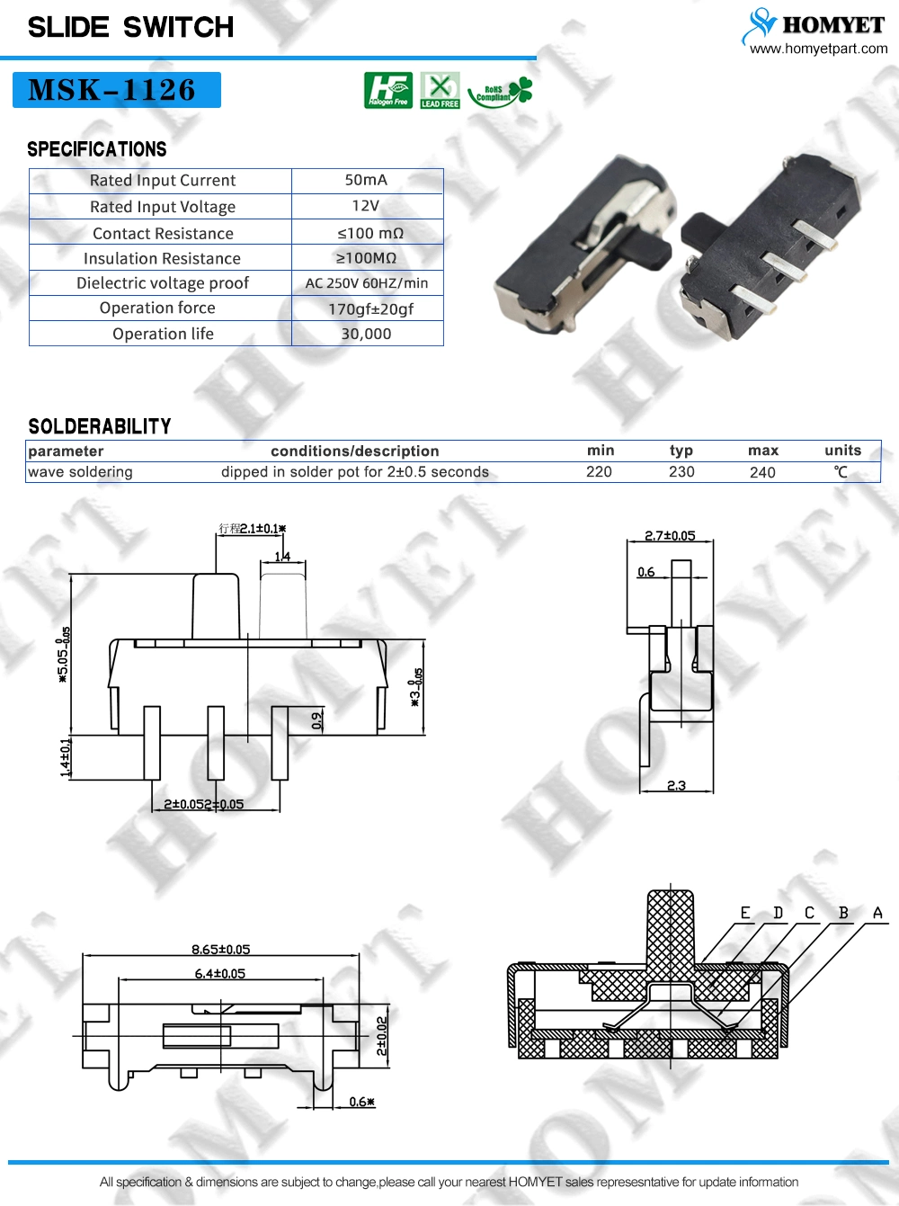 High Quality 3pin DIP Slide Switch \Toggle Switch \Push Button Switch