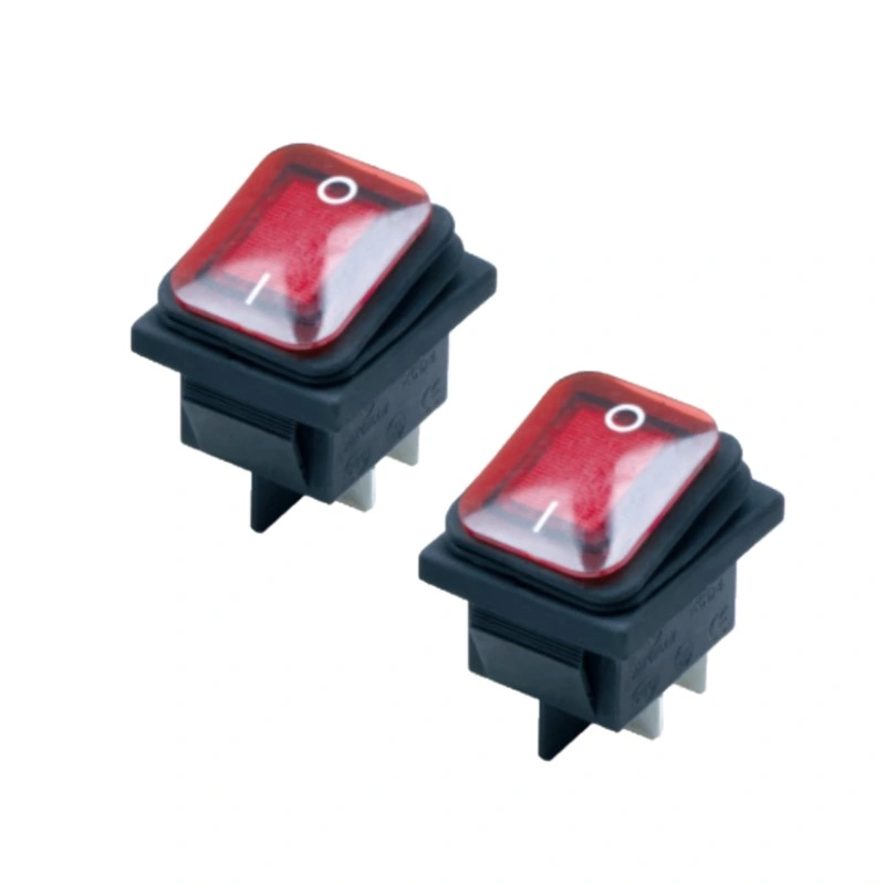 Waterproof Rocker Switch IP65 Panel Mount Neon Illuminated Momentary Switch on-off Push Button Switch 4pins/6pins with CE Approved (KCD4-003-BN)